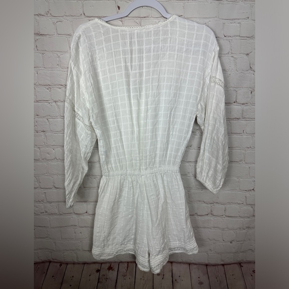 Aerie Viscose Cotton blend Long Sleeve Lace Trim shorts Cottagecore Romper Sz S - Picture 4 of 6